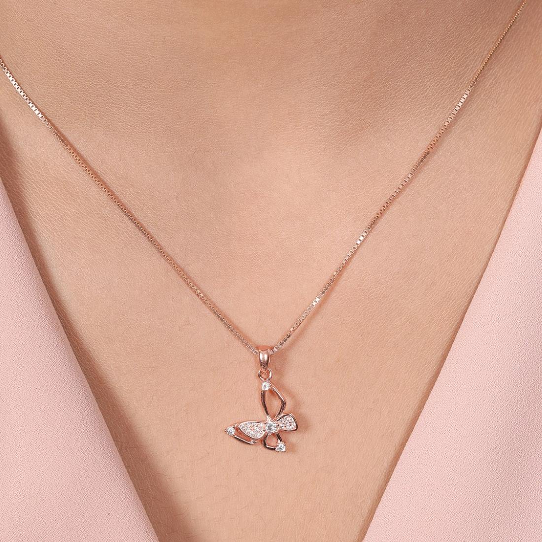 Graceful Flutter Rose Gold Plated 925 Sterling Silver Butterfly Pendant - Image 2