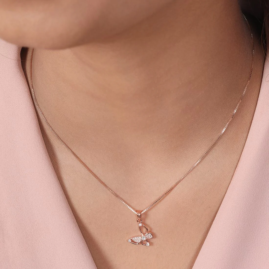 Graceful Flutter Rose Gold Plated 925 Sterling Silver Butterfly Pendant - Image 3