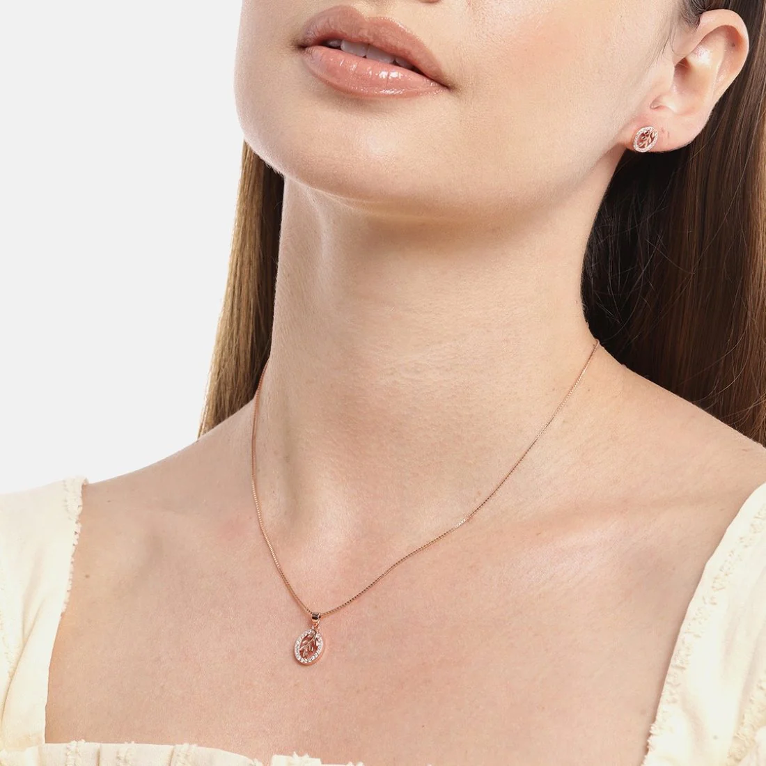 Graceful Leaf CZ Rose gold Plated 925 Sterling Silver Jewelry Set - Image 3