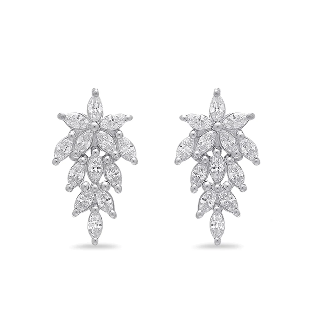 Graceful Leaf Radiance 925 Sterling Silver Rhodium-Plated Earrings - Image 3