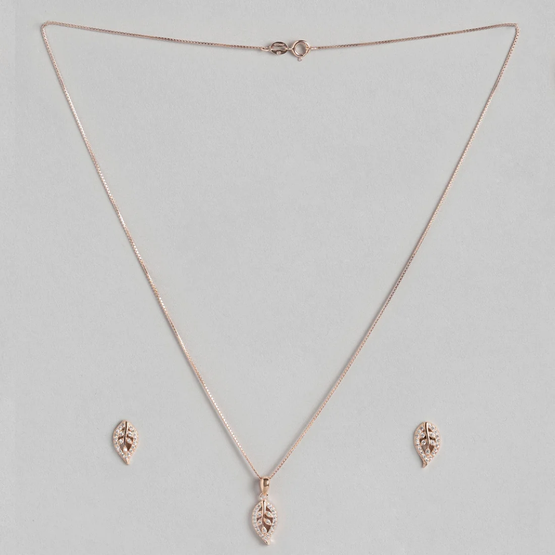 Graceful Love: Simplicity Leaf Rose Gold 925 Silver Jewelry Set Gift Hamper - Image 9