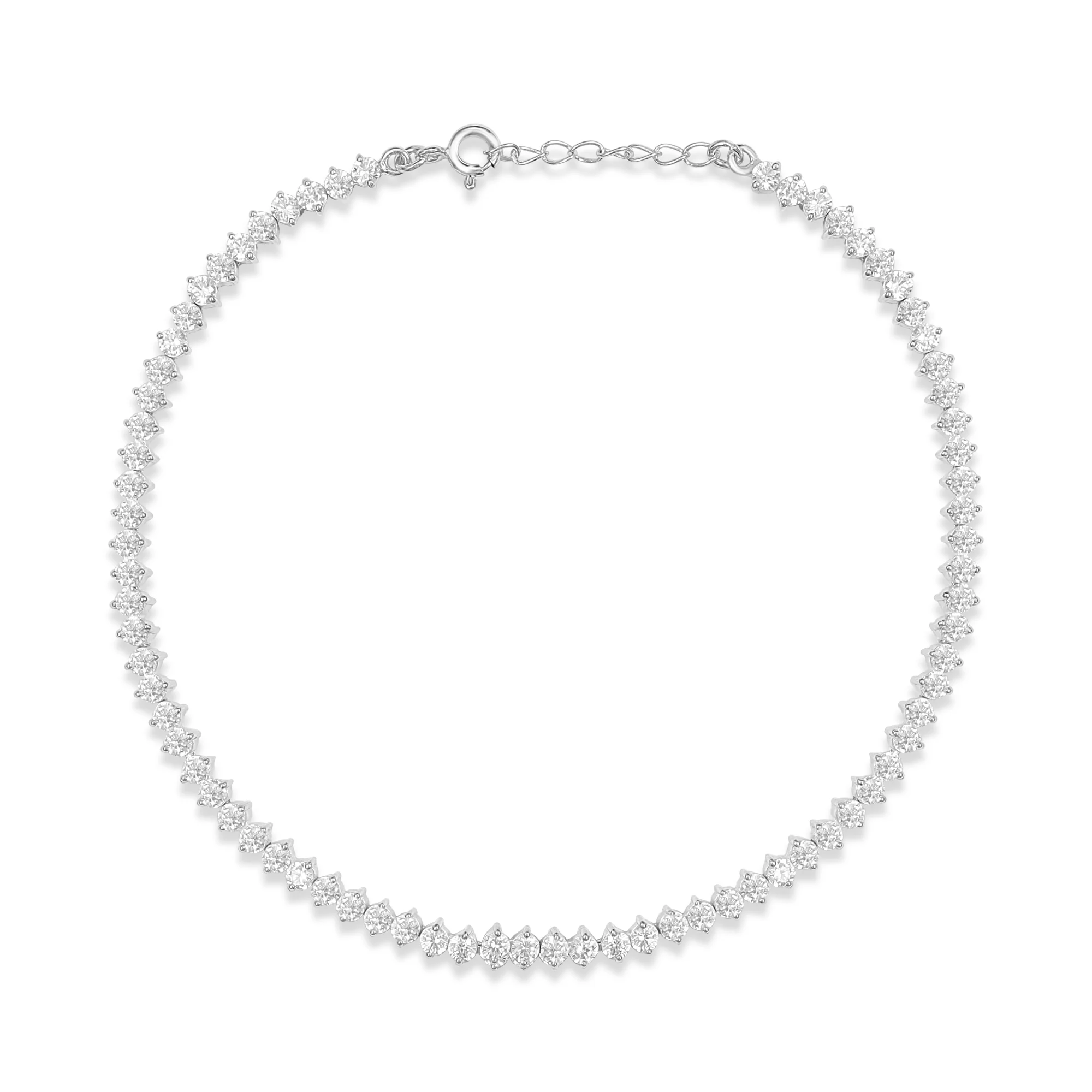 Graceful One Line Cubic Zirconia Rhodium Plated 925 Sterling Silver Anklet - Image 5