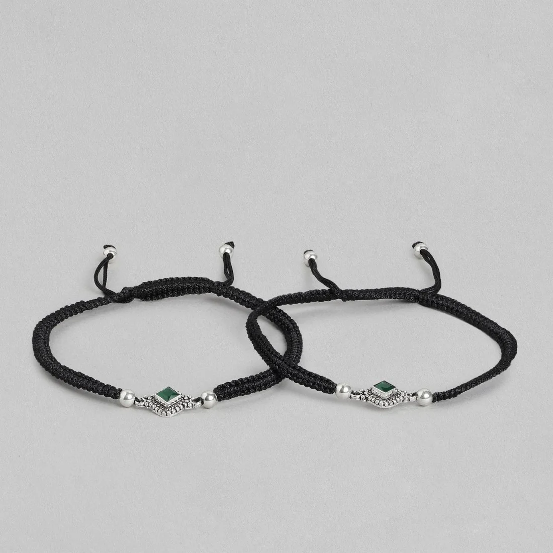 Green CZ Rhodium Plated 925 Sterling Silver Thread Anklet - Image 6