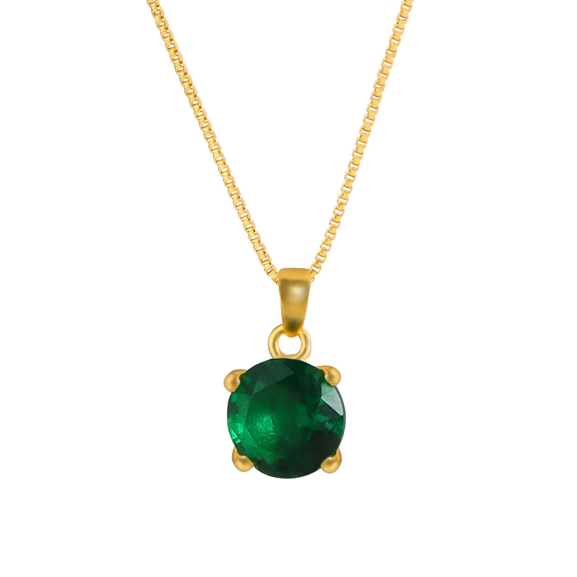 Green Solitaire Gold Plated 925 Sterling Silver Pendant with Chain - Image 5