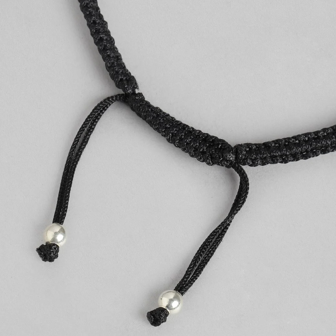 Green Stone Floral Rhodium Plated 925 Sterling Silver Thread Anklet - Image 11