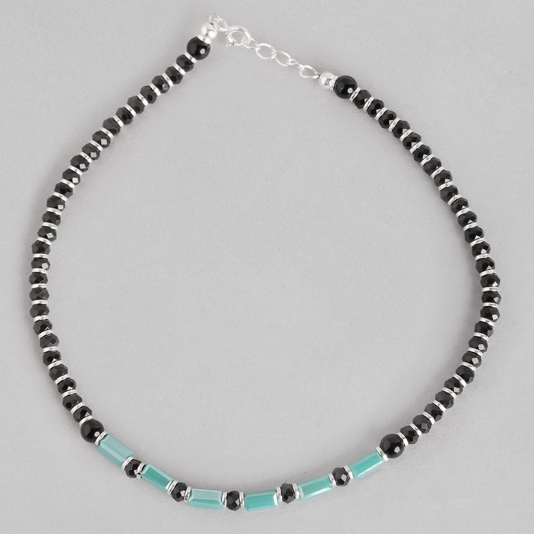 Green Stone & Beads 925 Sterling Silver Anklet - Image 5
