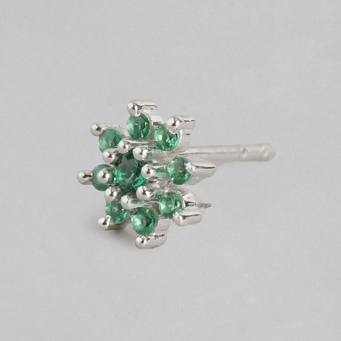 Green Stones Star Rhodium Plated 925 Sterling Silver Stud - Image 4