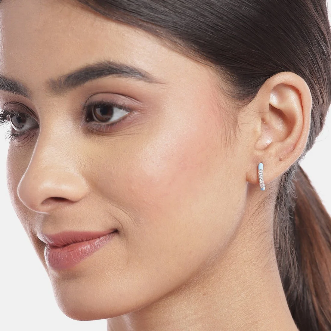 Half Hoop Blue Rhodium Plated 925 Sterling Silver Earrings - Image 2