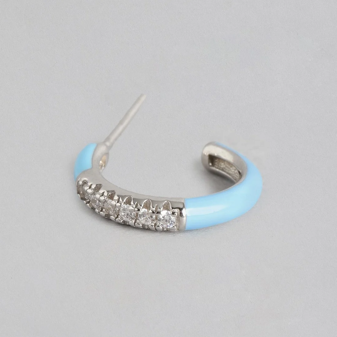 Half Hoop Blue Rhodium Plated 925 Sterling Silver Earrings - Image 4