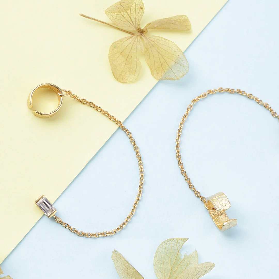 Hanging CZ Gold Plated 925 Sterling Silver Two Way Earrings - Image 3