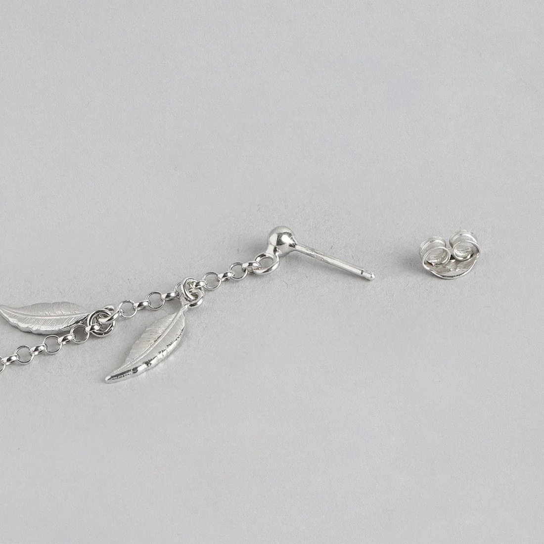Hanging Leaf Rhodium Plated 925 Sterling Silver Earrings - Image 7