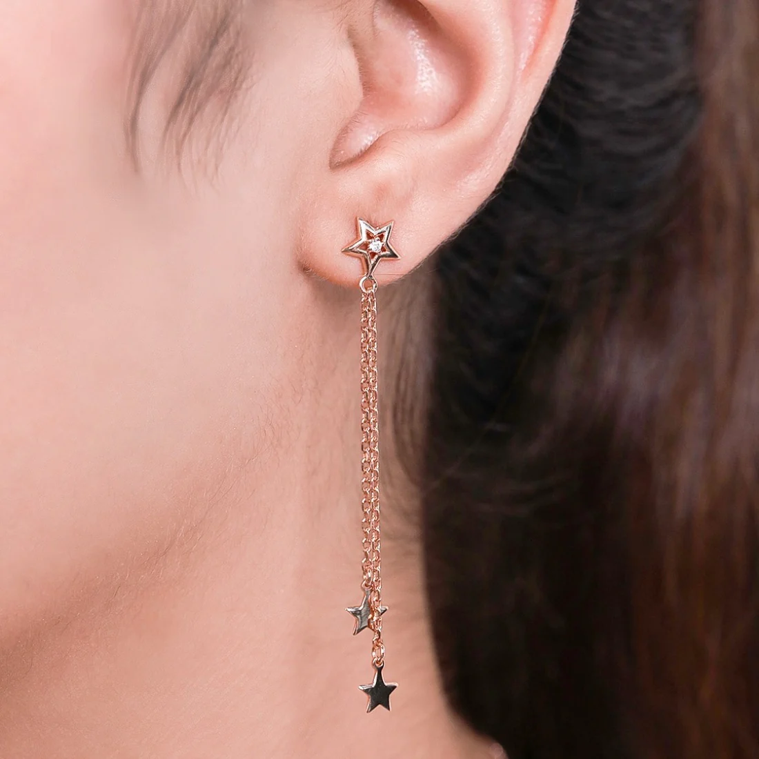 Hanging Stars Rose Gold Plated 925 Sterling Silver Studs - Image 2