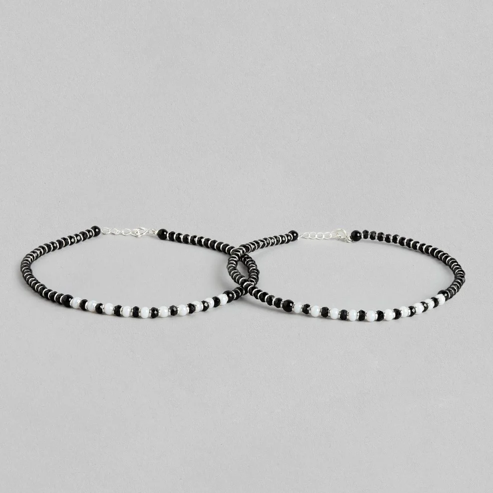 Harmony in Contrast Rhodium Plated 925 Sterling Silver Anklet - Image 5