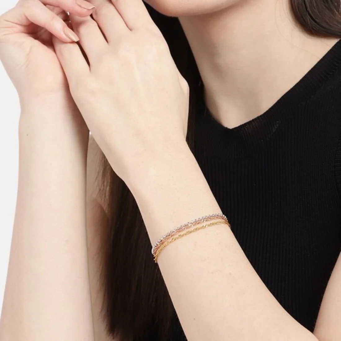 Harmony in Triads Triple Tone Plated 925 Sterling Silver Bracelet - Image 2