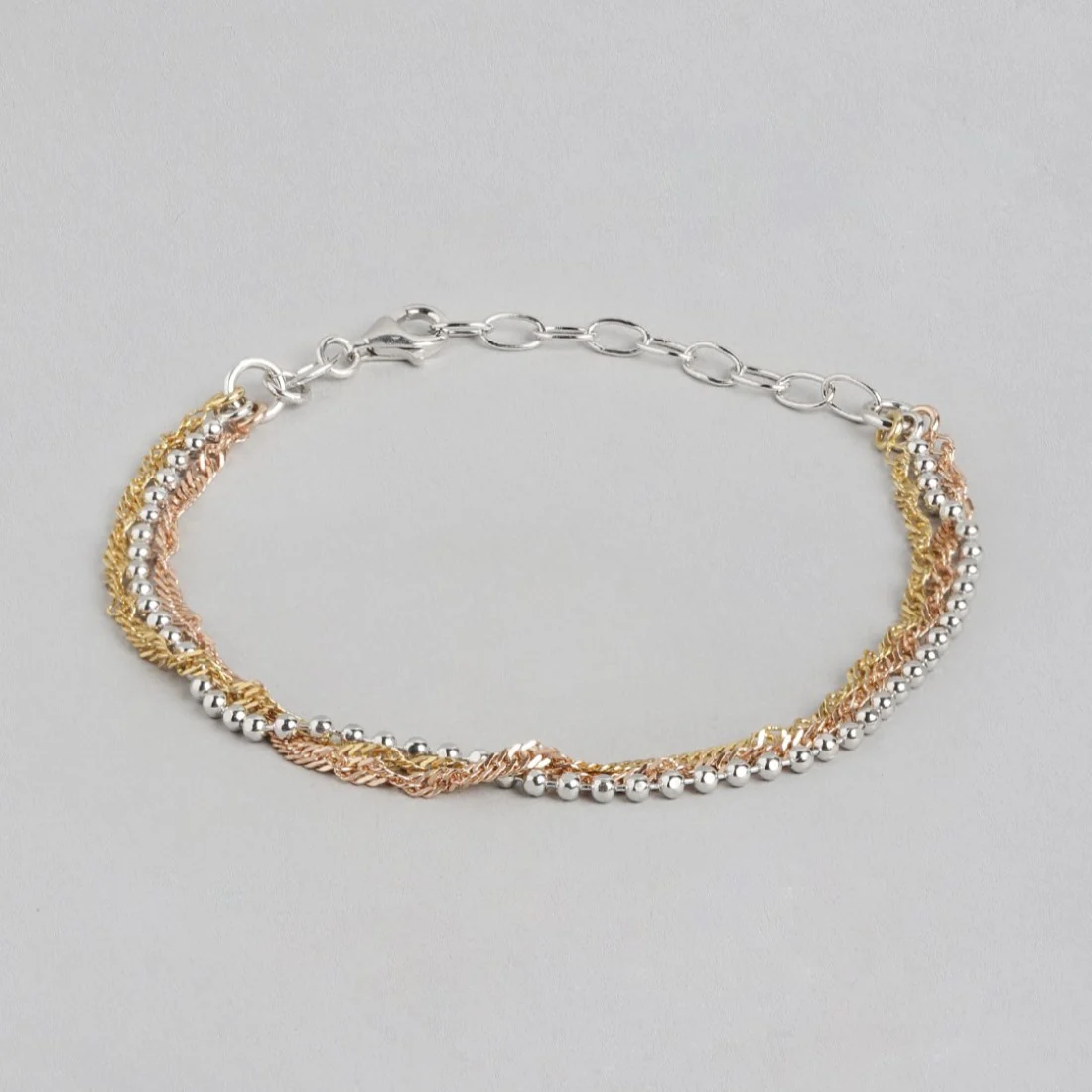 Harmony in Triads Triple Tone Plated 925 Sterling Silver Bracelet - Image 3