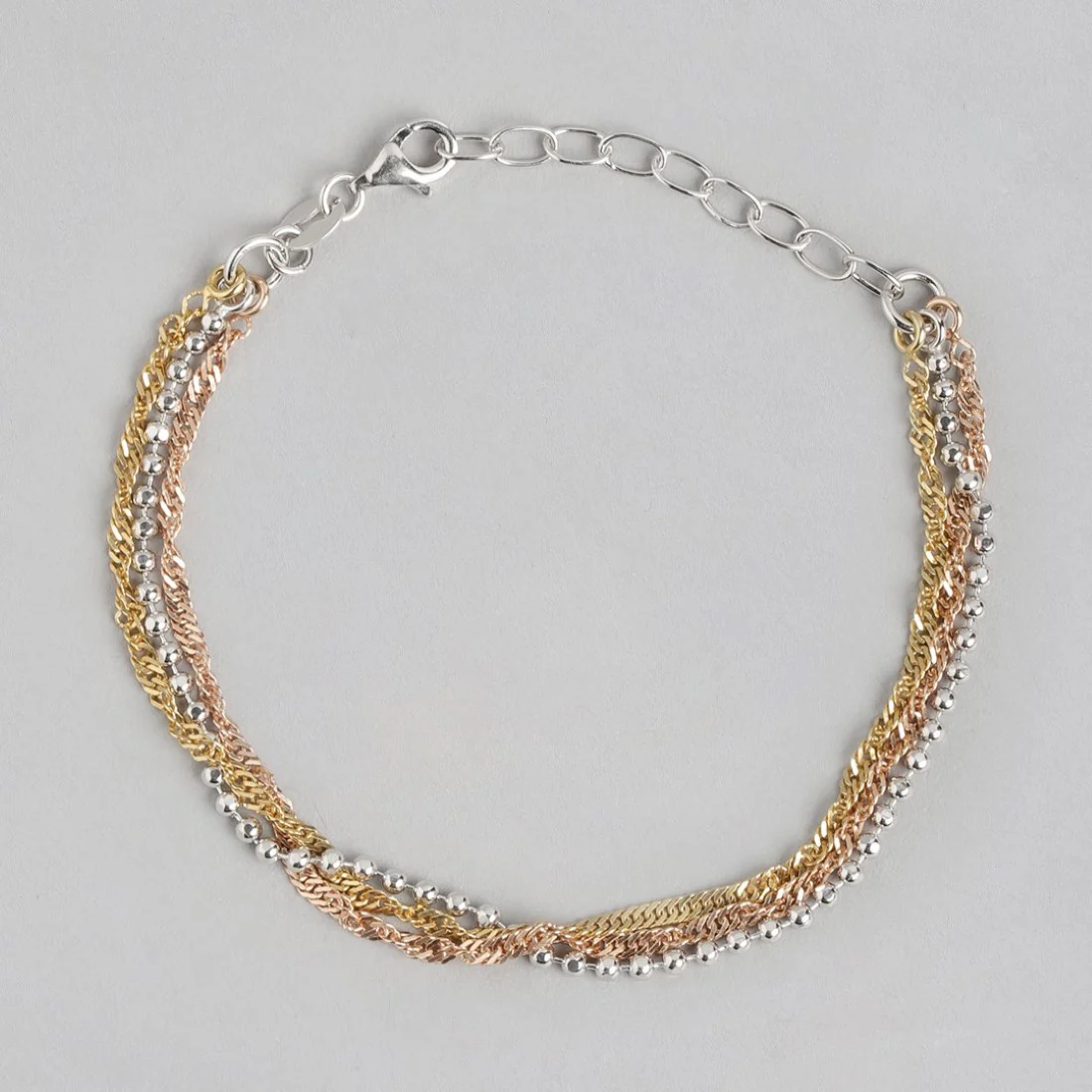 Harmony in Triads Triple Tone Plated 925 Sterling Silver Bracelet - Image 4