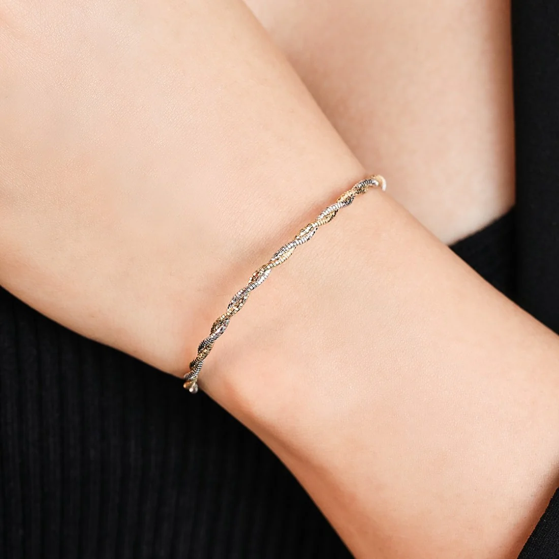 Harmony Weave 925 Sterling Silver Gold & Rhodium Plated Bracelet - Image 2