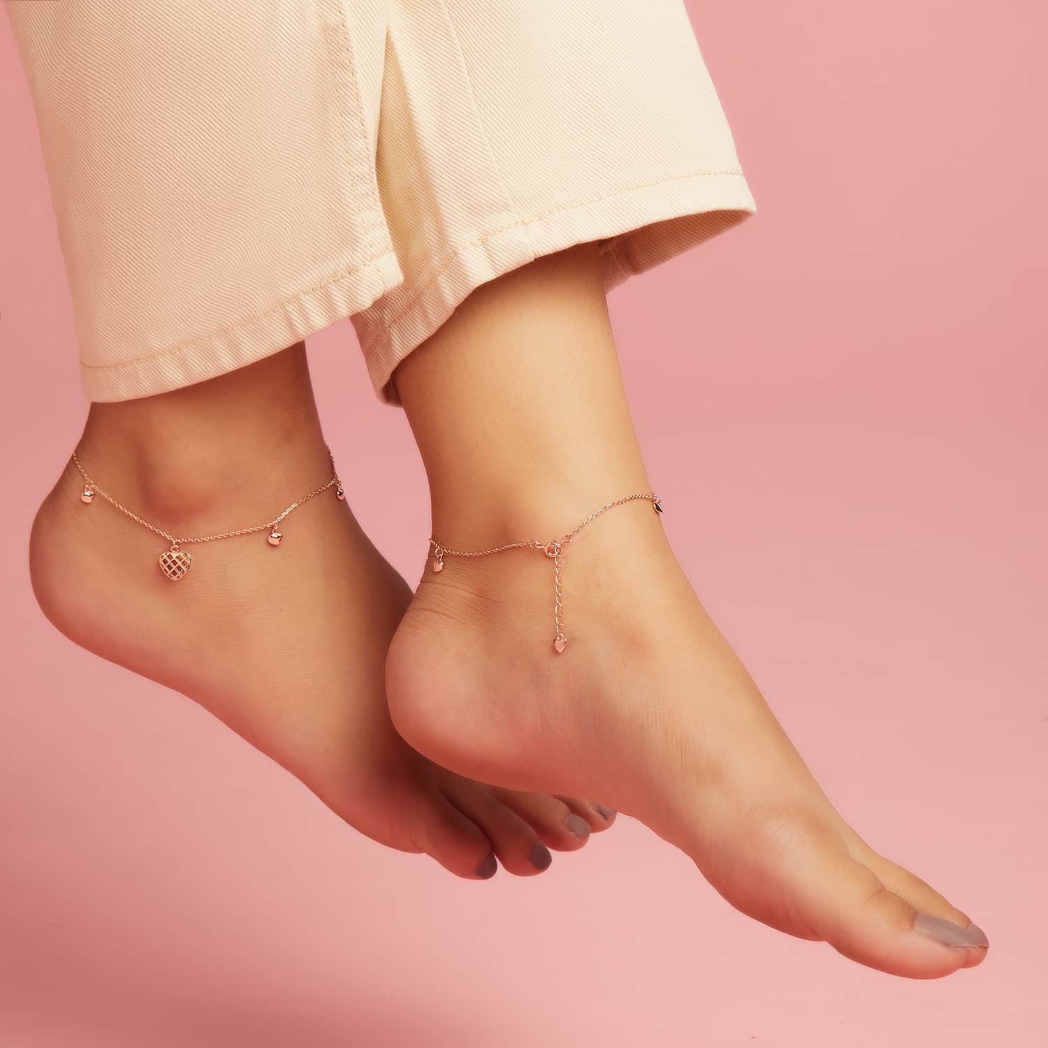 Heart Charm Rose Gold Plated 925 Sterling Silver Anklet - Image 4