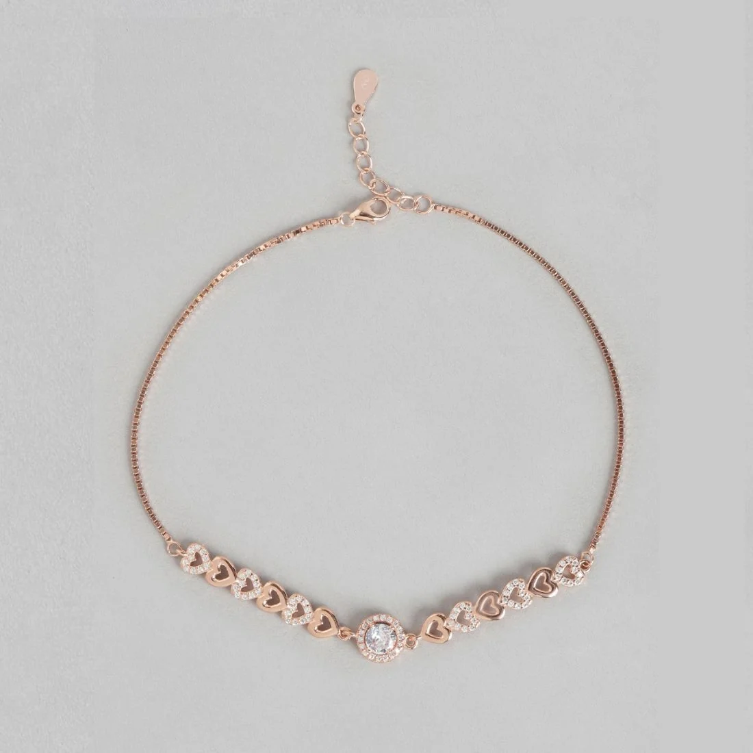 Heart Cubic Zirconia Rose Gold Plated 925 Sterling Silver Anklet - Image 10