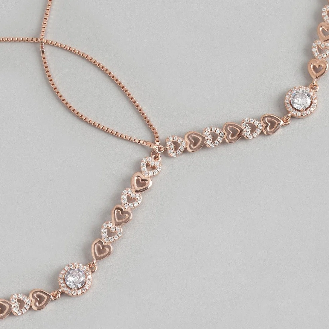 Heart Cubic Zirconia Rose Gold Plated 925 Sterling Silver Anklet - Image 11