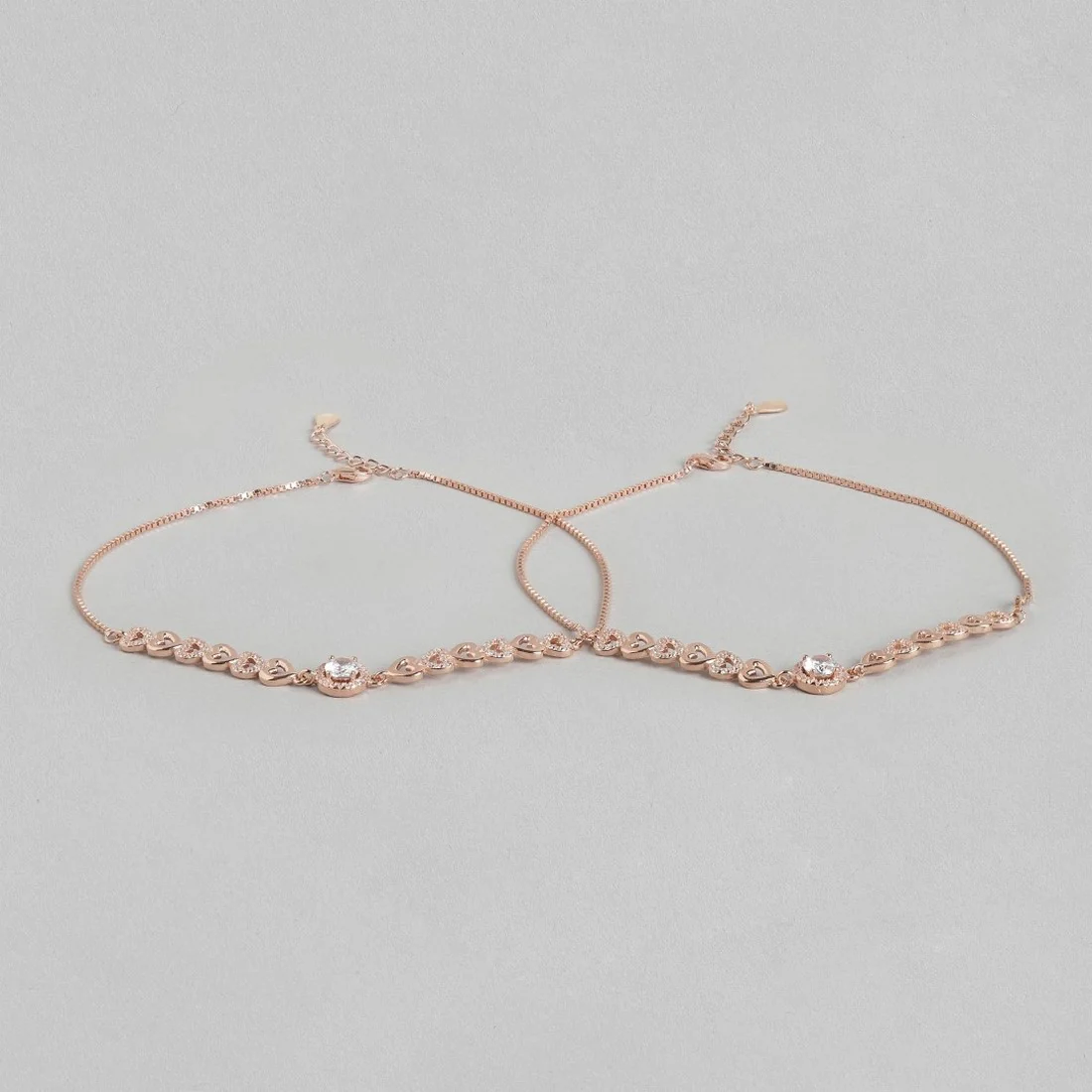 Heart Cubic Zirconia Rose Gold Plated 925 Sterling Silver Anklet - Image 9