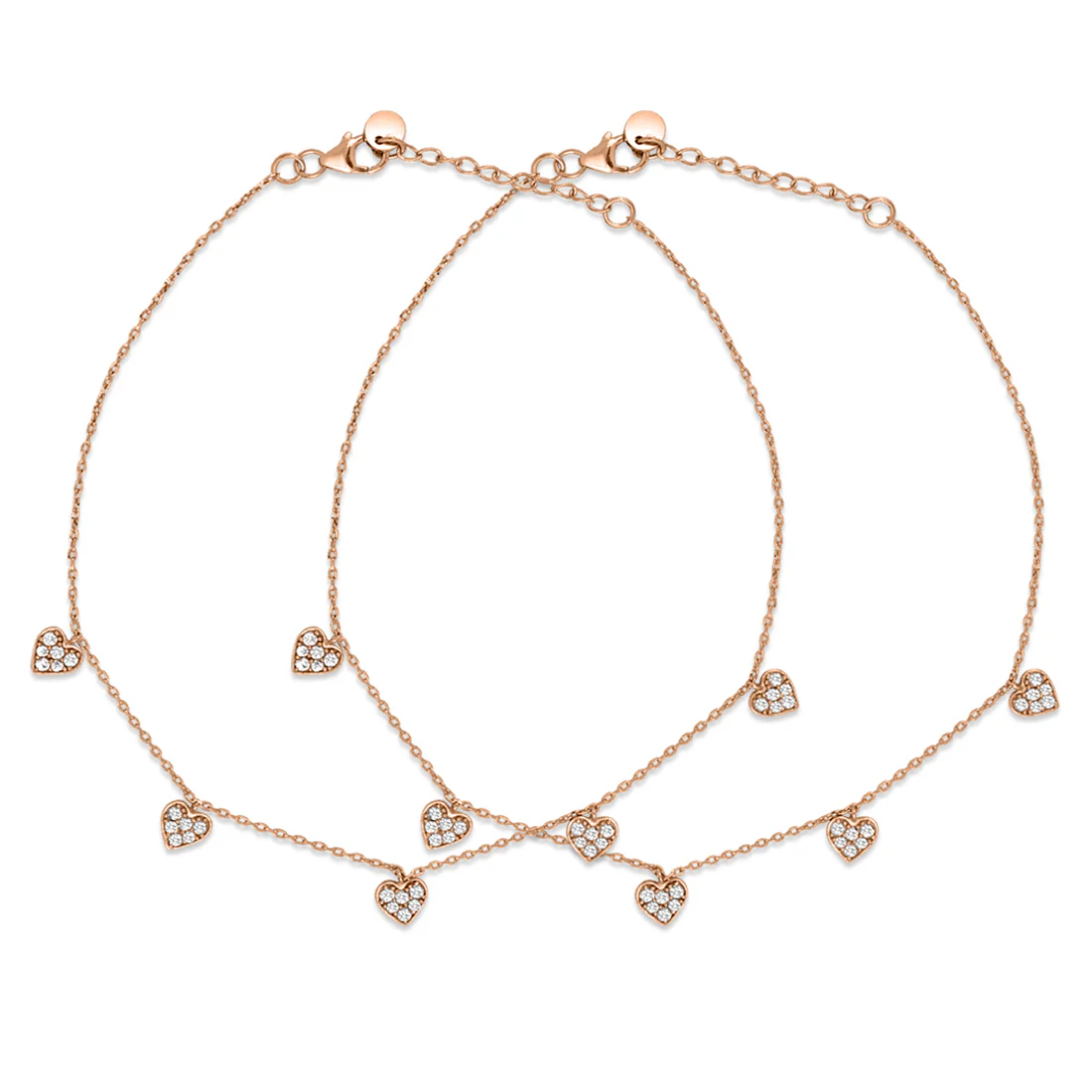 Heart CZ Rose Gold Plated 925 Sterling Silver Anklet - Image 3