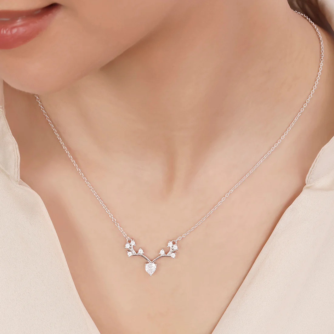 Heart Rhodium Plated 925 Sterling Silver Necklace