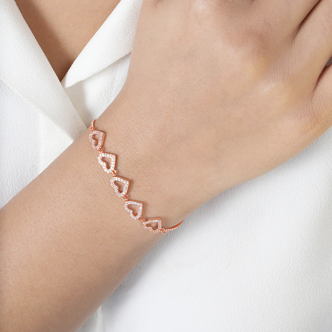 Heart Rose Gold Plated 925 Sterling Silver Bracelet - Image 2