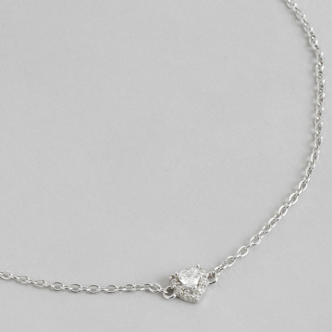 Single Heart Solitaire Cubic Zirconia 925 Silver Bracelet - Image 7