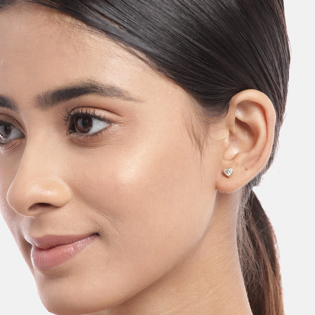 Heart Solitaire Gold Plated 925 Sterling Silver Stud Earrings - Image 2