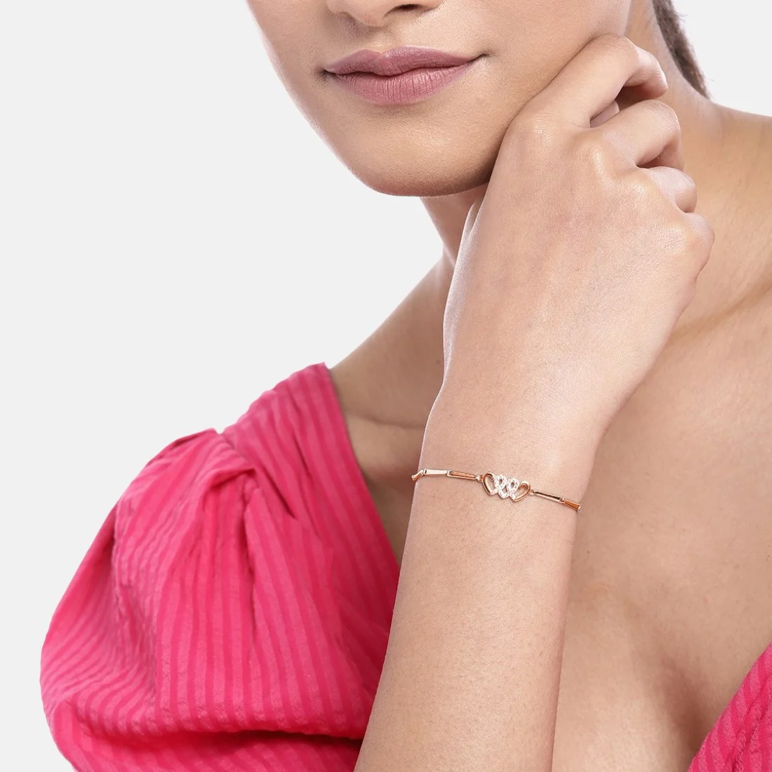 Heartfelt Affection 925 Sterling Silver Rose Gold-Plated Heart Bracelet - Image 2