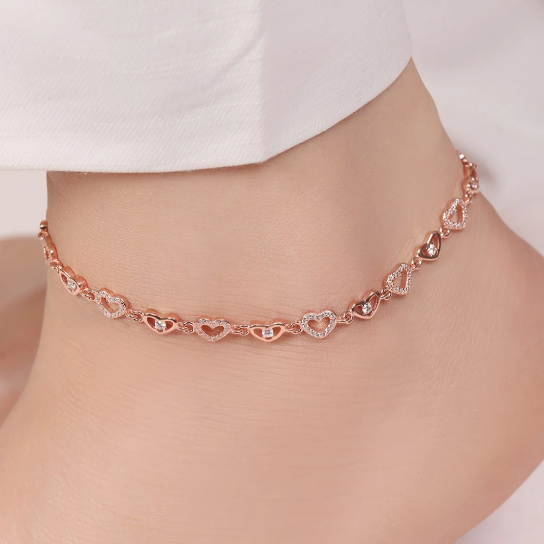 Heartfelt Charm Rose Gold Plated 925 Sterling Silver Anklet - Image 2