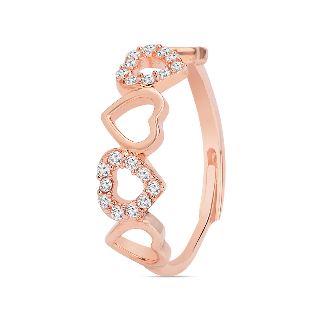 Heartfelt Charm Rose Gold Plated 925 Sterling Silver Women's Ring (Adjustable) - Image 3