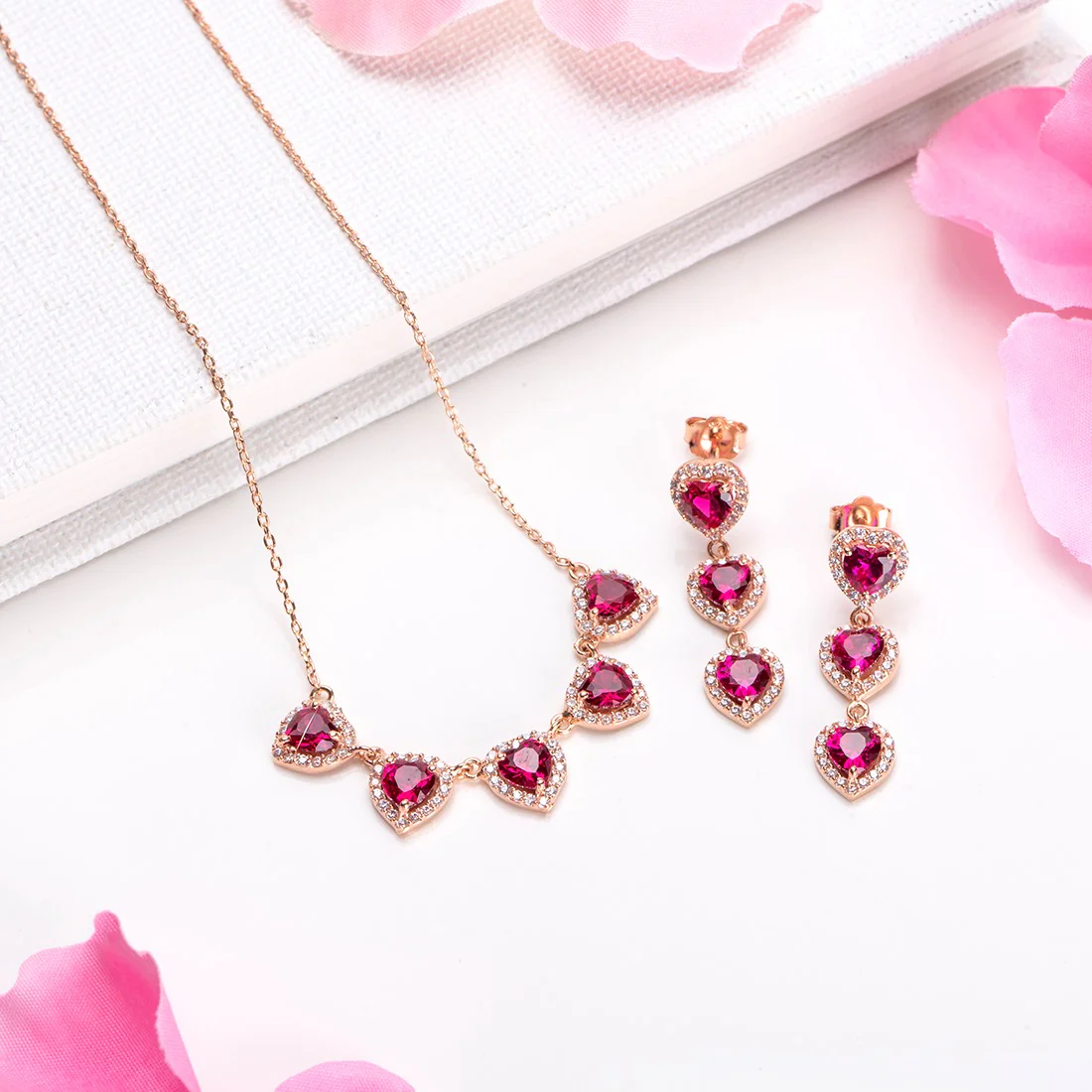 Heartfelt Elegance Rose Gold-Plated 925 Sterling Silver Jewelry Set