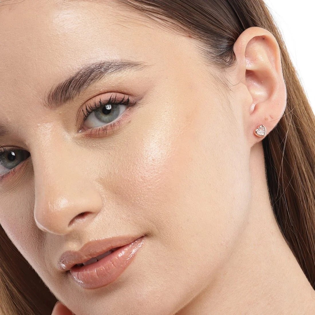 Heartfelt Elegance Rose Gold-Plated Cubic Zirconia 925 Sterling Silver Earrings - Image 3