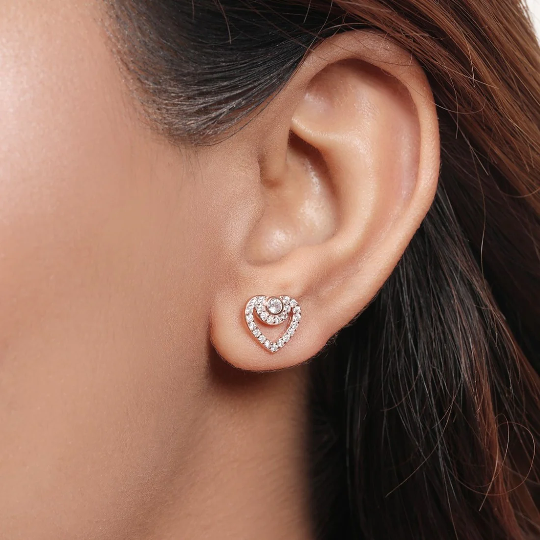 Heartfelt Radiance CZ 925 Sterling Silver Rose Gold-Plated Earring - Image 2