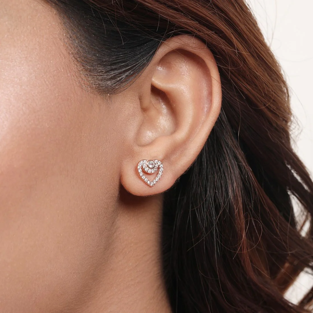 Heartfelt Radiance CZ 925 Sterling Silver Rose Gold-Plated Earring - Image 3