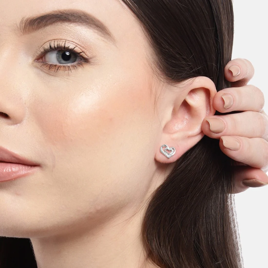 Heartfelt Radiance Rhodium Plated 925 Sterling Silver Heart Earrings - Image 2