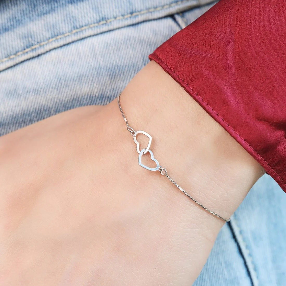 Heart in Heart Radiance Rhodium-Plated 925 Sterling Silver Bracelet with Box Chain - Image 2