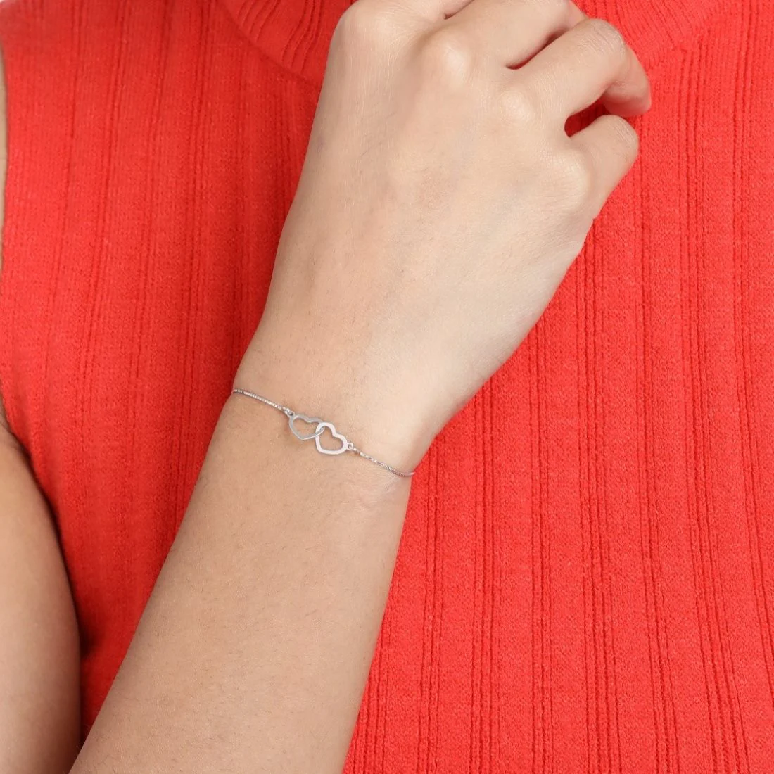 Heart in Heart Radiance Rhodium-Plated 925 Sterling Silver Bracelet with Box Chain - Image 3