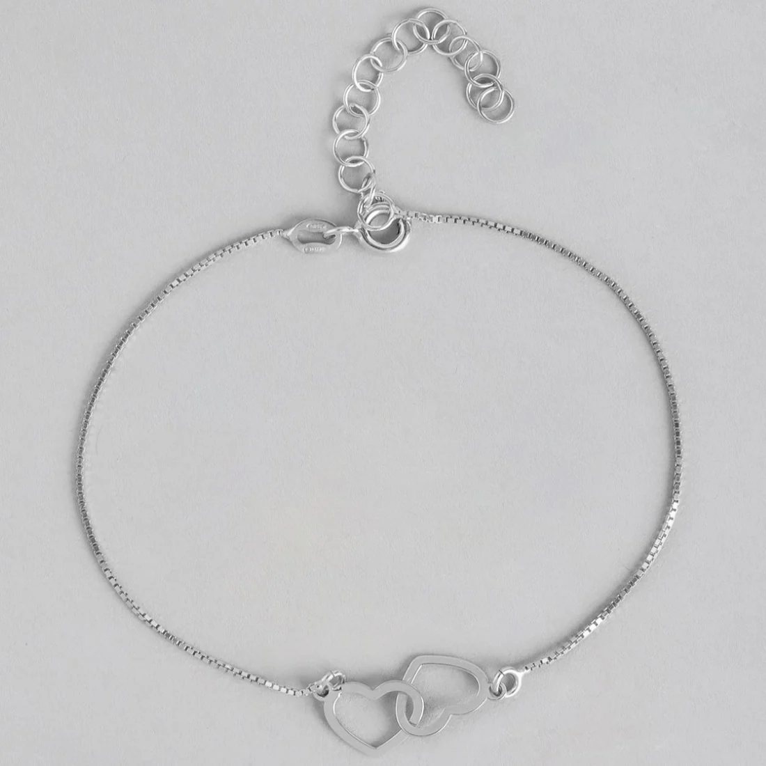 Heart in Heart Radiance Rhodium-Plated 925 Sterling Silver Bracelet with Box Chain - Image 5