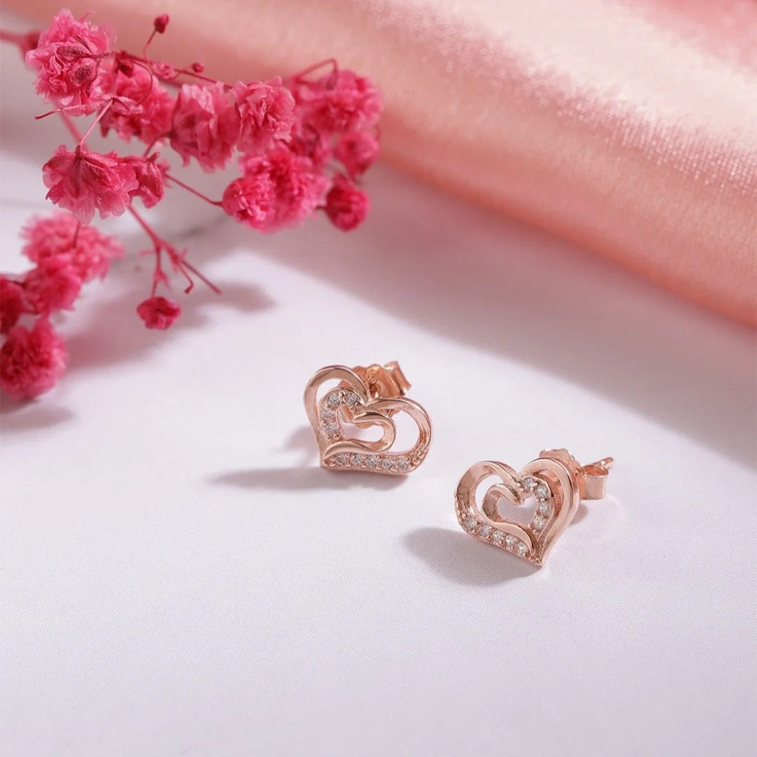 Heartfelt Radiance Rose Gold-Plated 925 Sterling Silver Earrings with CZ