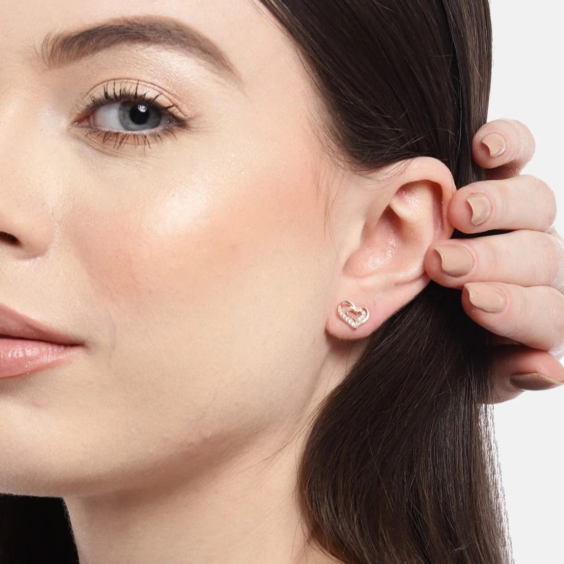 Heartfelt Radiance Rose Gold-Plated 925 Sterling Silver Earrings with CZ - Image 2