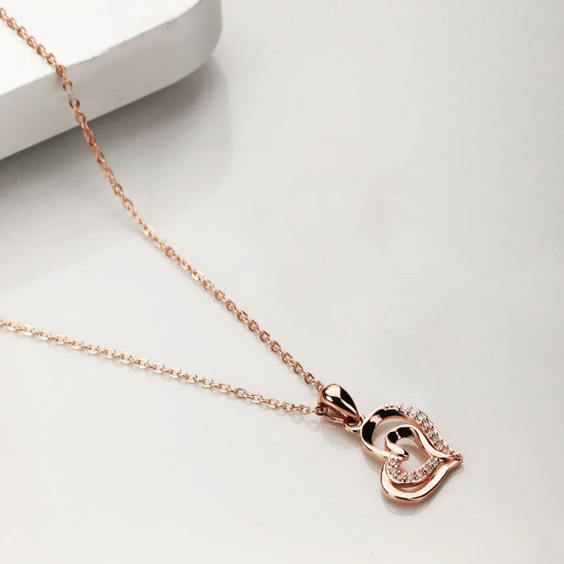 Heartfelt Radiance CZ Rose Gold-Plated 925 Sterling Silver Pendant with Chain - Image 2