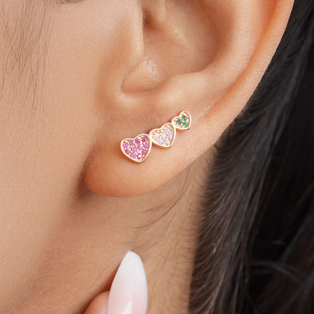 Heartfelt Trio Rose Gold Plated 925 Sterling Silver Earrings - Image 2
