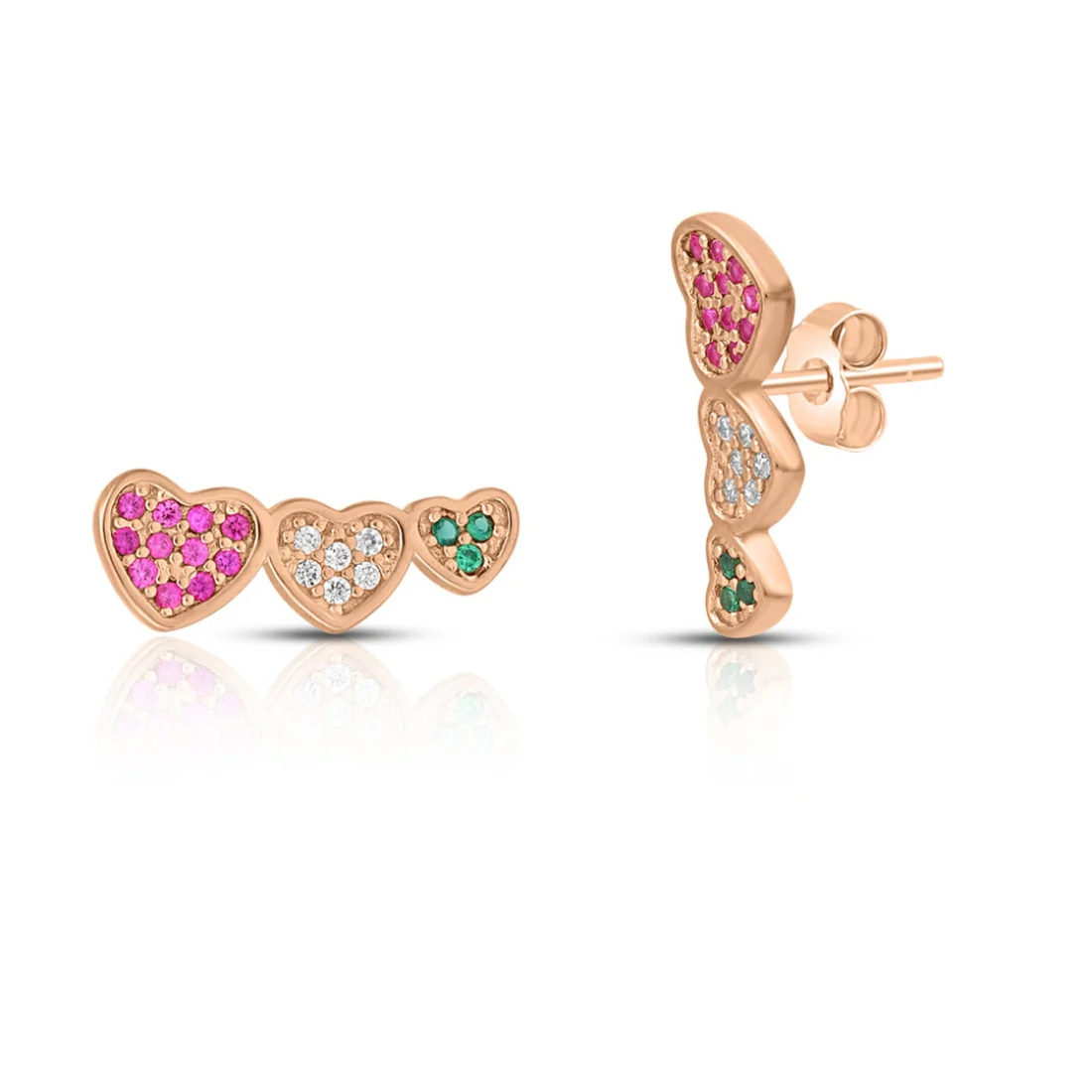 Heartfelt Trio Rose Gold Plated 925 Sterling Silver Earrings - Image 4