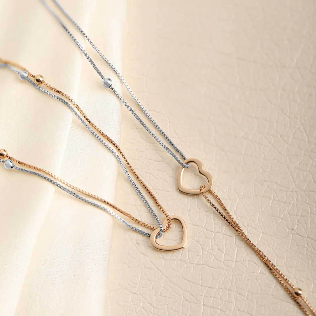 Dainty Hearts Dual-Tone 925 Sterling Silver Anklet - Image 2