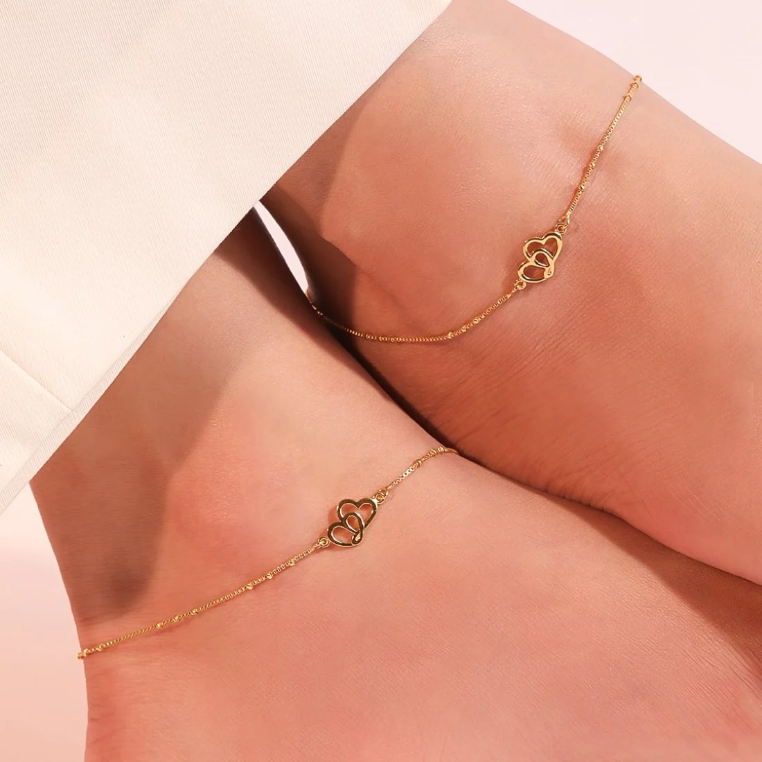 Hearts in Harmony Gold-Plated 925 Sterling Silver Dual Hearts Anklet - Image 2