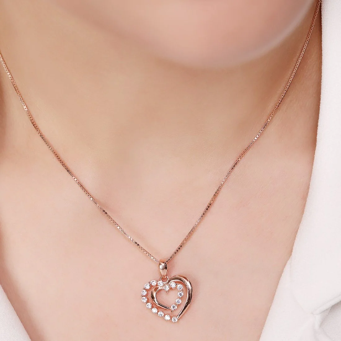 Heart's Radiance 925 Sterling Silver Rose Gold-Plated Pendant with Chain - Image 3