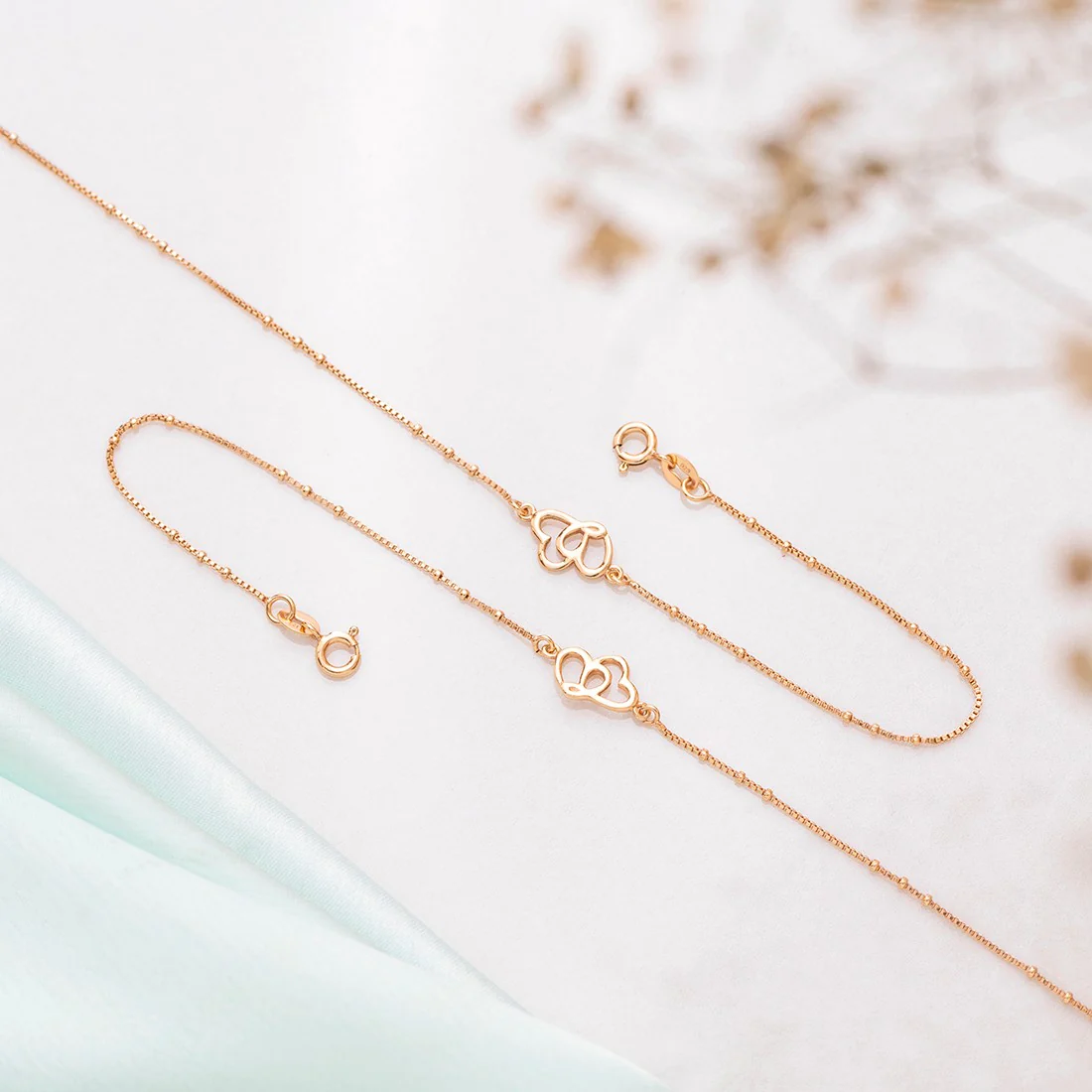 Hearts Rose-Gold plated 925 Anklet - Image 2